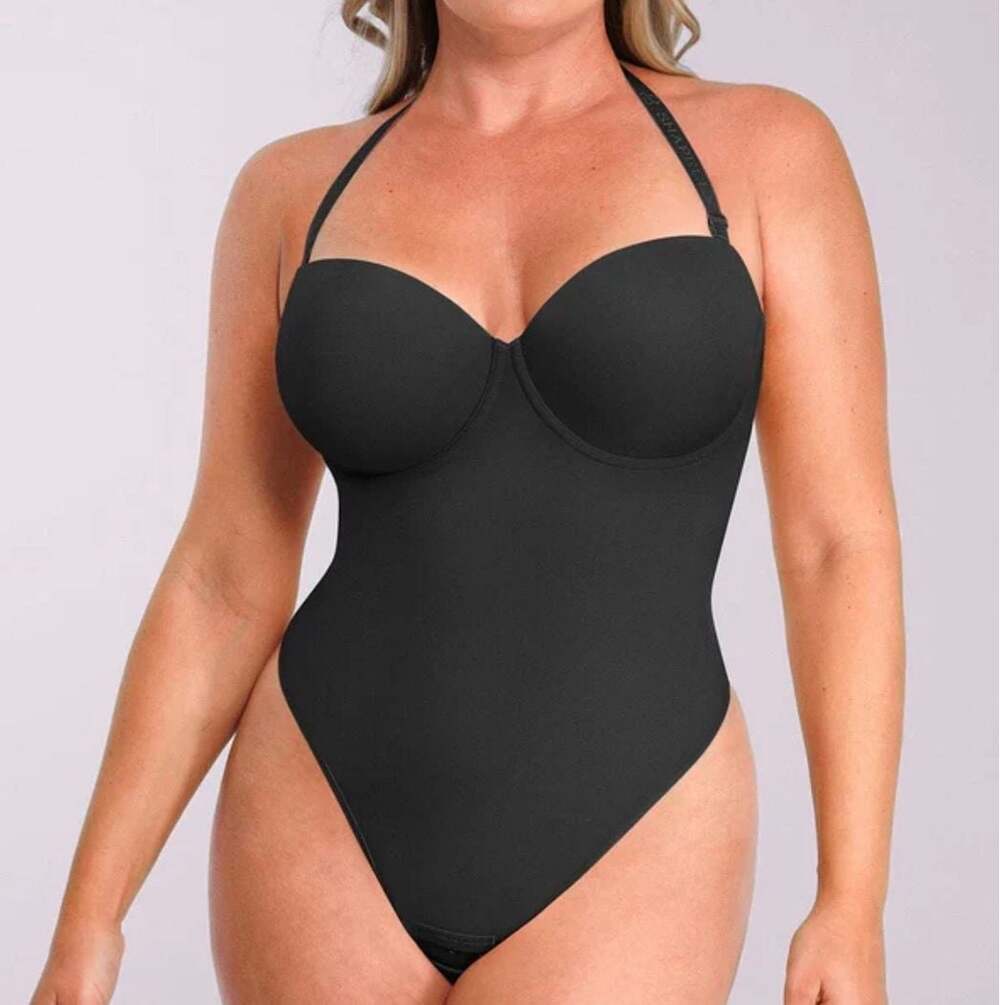 Shapellx AirSlim Underwire Thong Shapewear Bodysuit Black Size XL